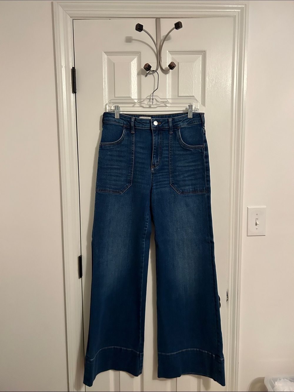 Pilcro Wide-Leg High-Rise Jeans in Dark Blue